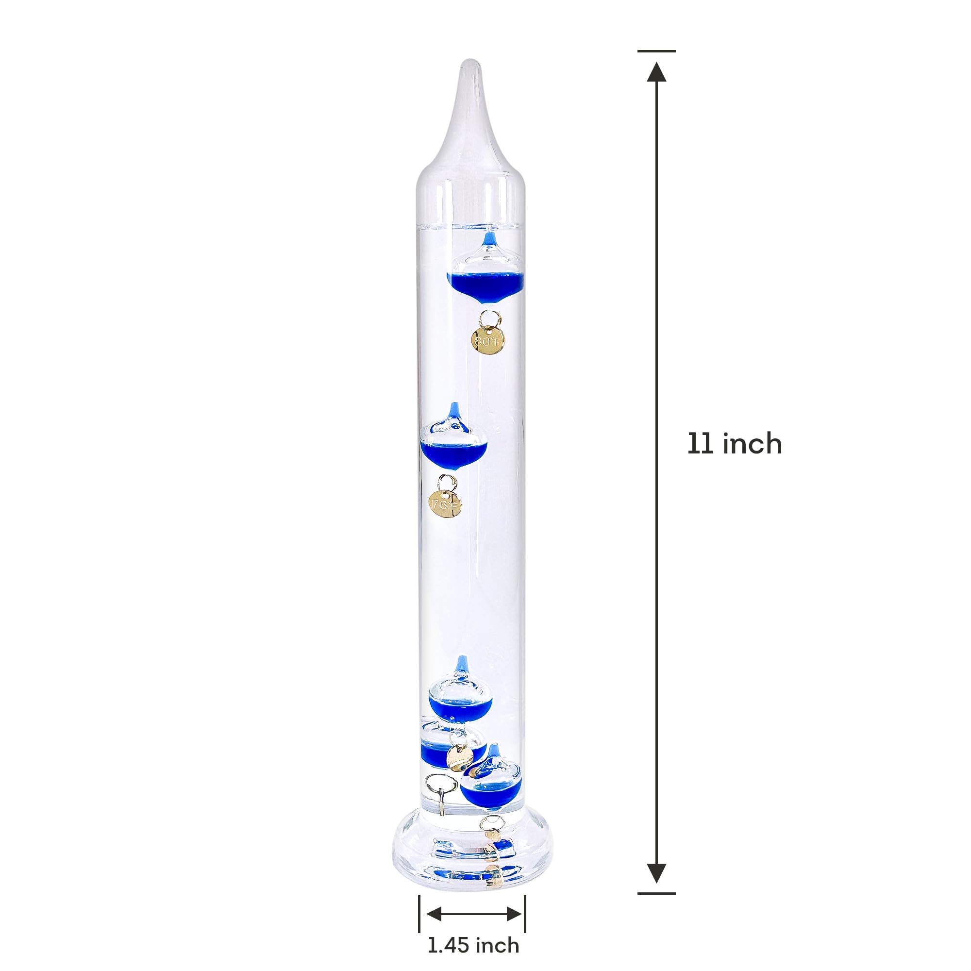 Lily's Home Termometro Galileo in vetro blu da 28 cm con etichette dorate da 64ºF a 80ºF, regalo ideale per amici e familiari, decorazione per interni ed esterni