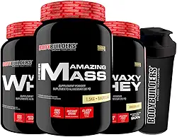 KIT 2x Waxy Whey 900g + Amazing Mass 1,5kg + Coqueteleira - Bodybuilders Sabor Baunilha