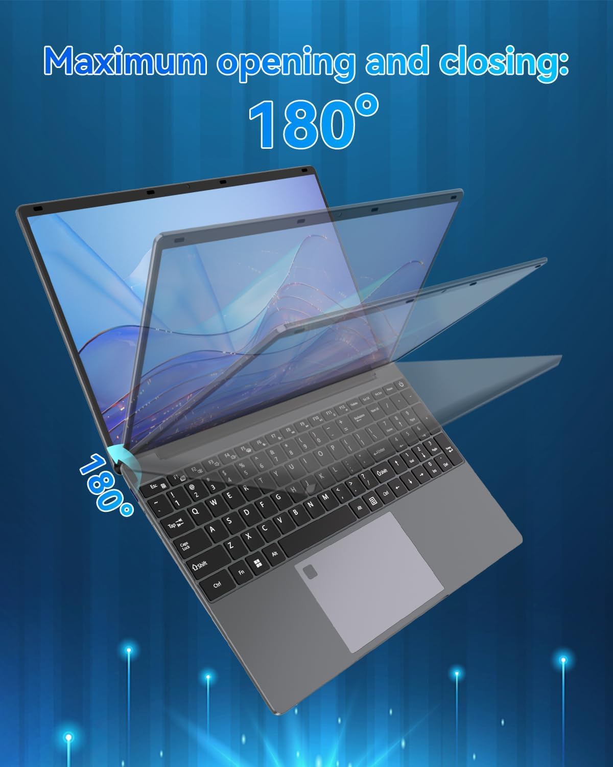 PINSTONE 15,6" Ordinateur Portable 16Go RAM 512Go SSD, PC Portable Celeron N5095 CPU, Ouverture à 180° du Portable, Laptop Computer avec écran FHD 1080P, WiFi5, Bluetooth4.2, USB3.0, Webcam, Touch ID