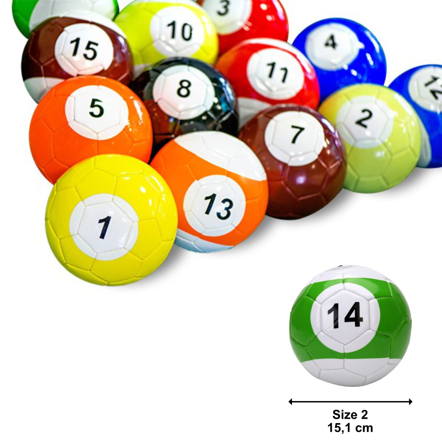Fussball Billard: Fußball nach den Regeln des Billards Spielen - Billardfußball Set mit 16 Bällen aus PU-Leder Größe 2 (15,1 cm)