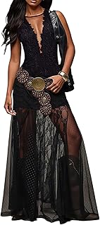 Women's Elegant Floral Lace Maxi Dress Sexy See Through V Neck Bodycon L...