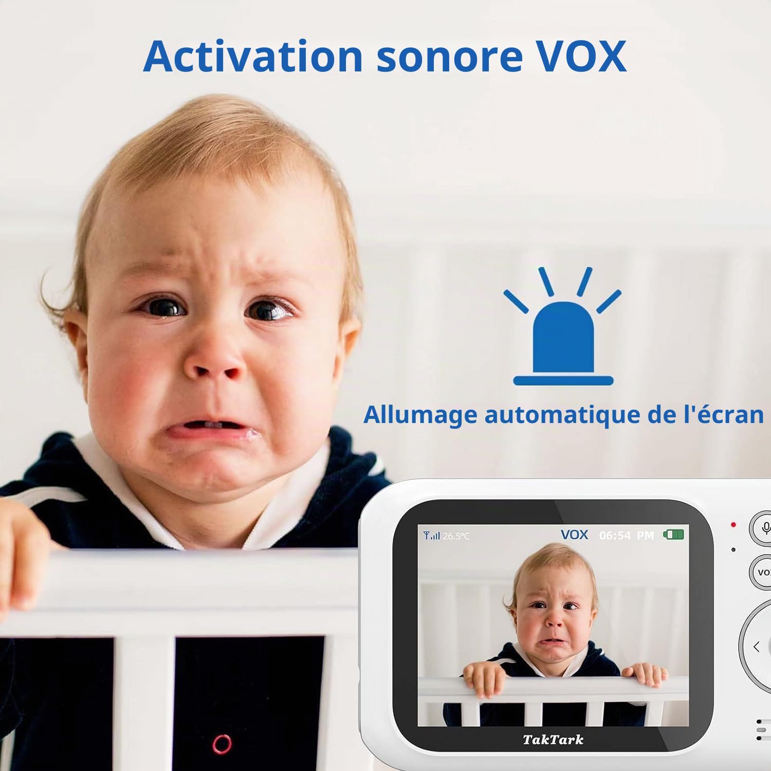 TakTark Babyphone Camera 3.2'' Écran IPS Babyphone Video Baby Phone Bébé Camera sans Fil, Visiophone bébé, Camera Bebe Surveillance de la Communication Bidirectionnelle,VOX, Vision Nocturne