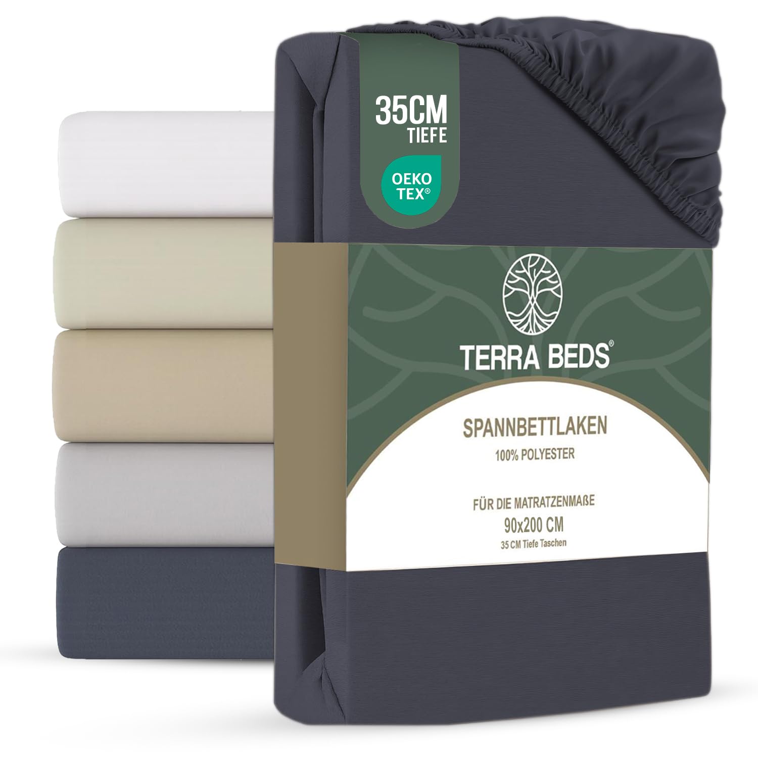 Terra Beds Prześcieradło z gumką 90 x 200 cm – prześcieradło z gumką z poliestru z mikrofibry, certyfikat Öko-Tex, kieszeń na głębokość 35 cm, niegniotące się prześcieradło dżersejowe – antracytowe