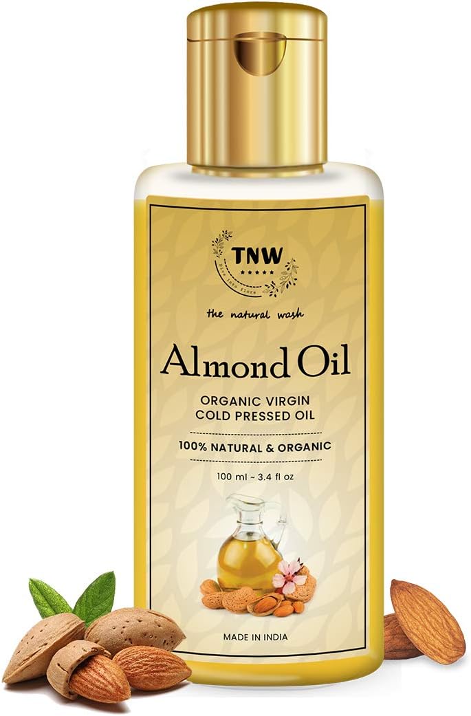 - TNW-THE NATURAL WASH Pure Almond Oil 100 ml | With Vitamin E | Organic Virgin Cold-Pressed Oil | Badam Tail for Face & Skin | Perfect for Dry & Frizzy Hair | Body Massage Oil for Babies, Men & Women