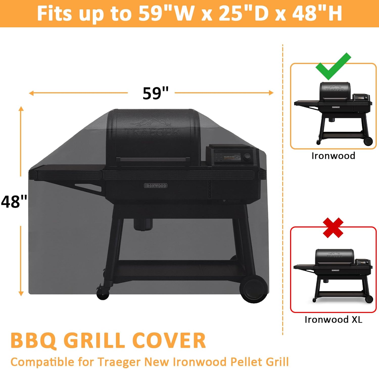 Grill Cover for Traeger New Ironwood Pellet Grill Replacement BAC646 Cover, Waterproof Full-Length Cover for Traeger Smoker Grill TFB61RLG Wood Pellet Models, 600D Outdoor Pellet BBQ Cover