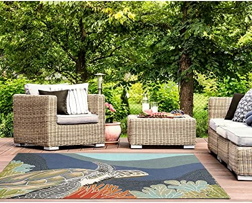 Liora Manne Ravella Indoor Outdoor Rug - Nautical Rug, Sea Life & Ocean Theme Decor, Comfortable & Durable, UV Stabilized, Stain Resistant Rug, Ocean Blue, 3'6" x 5'6'