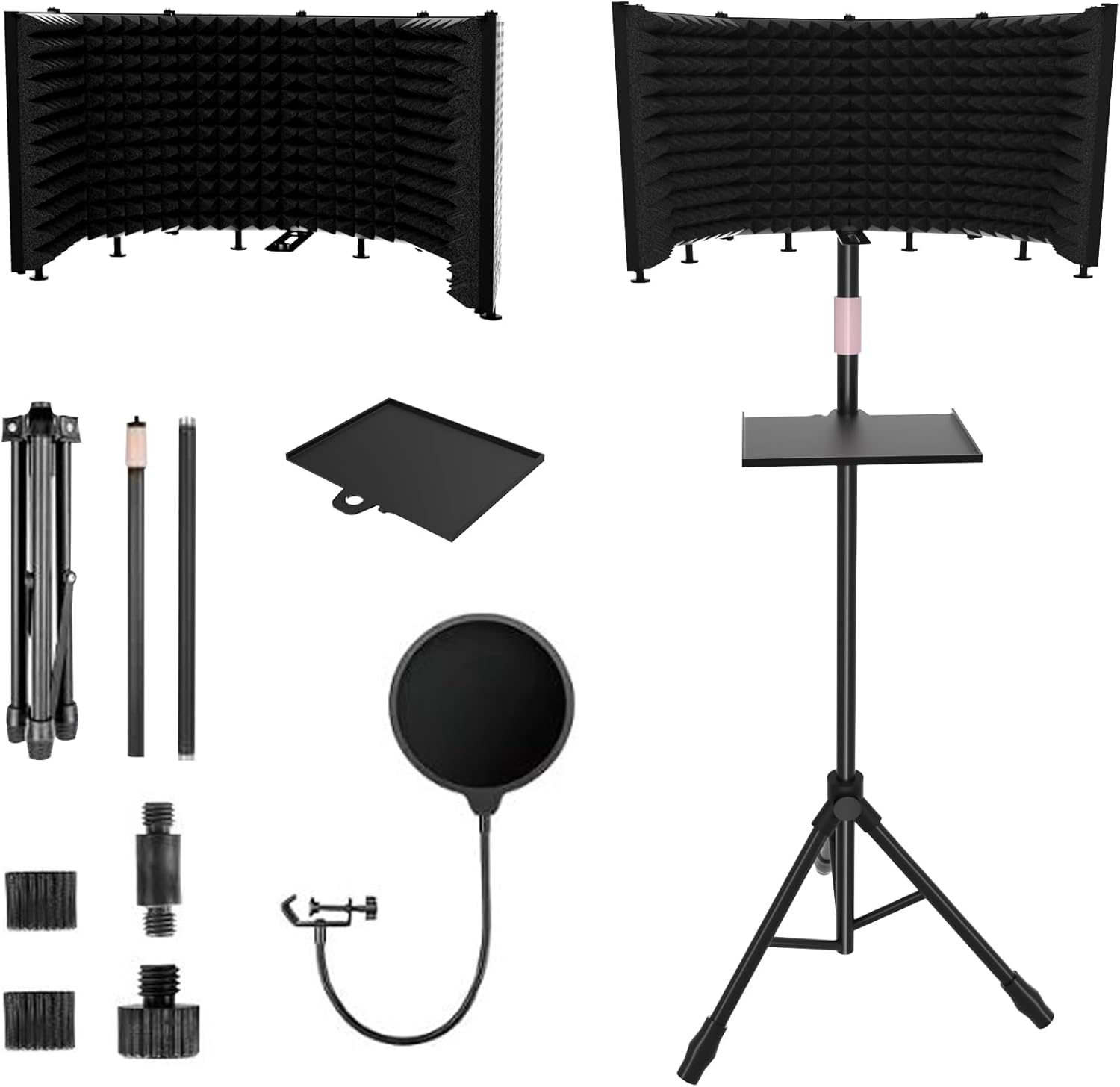 Microphone Isolation Shield – Foldable & Adjustable Soundproof Panel for Recording, Podcasting, Vocal Booth, Studio & Home Use (Six-sided low stand)