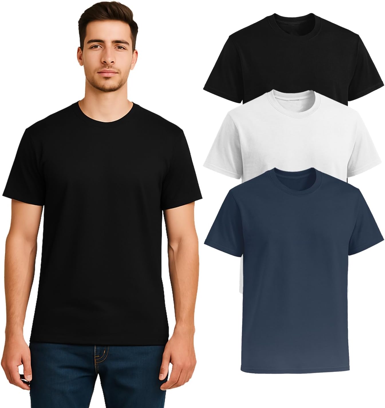 Mens Crew Neck Short Sleeve Cotton Tall Tshirts Casual Summer Lightweight T Shirt