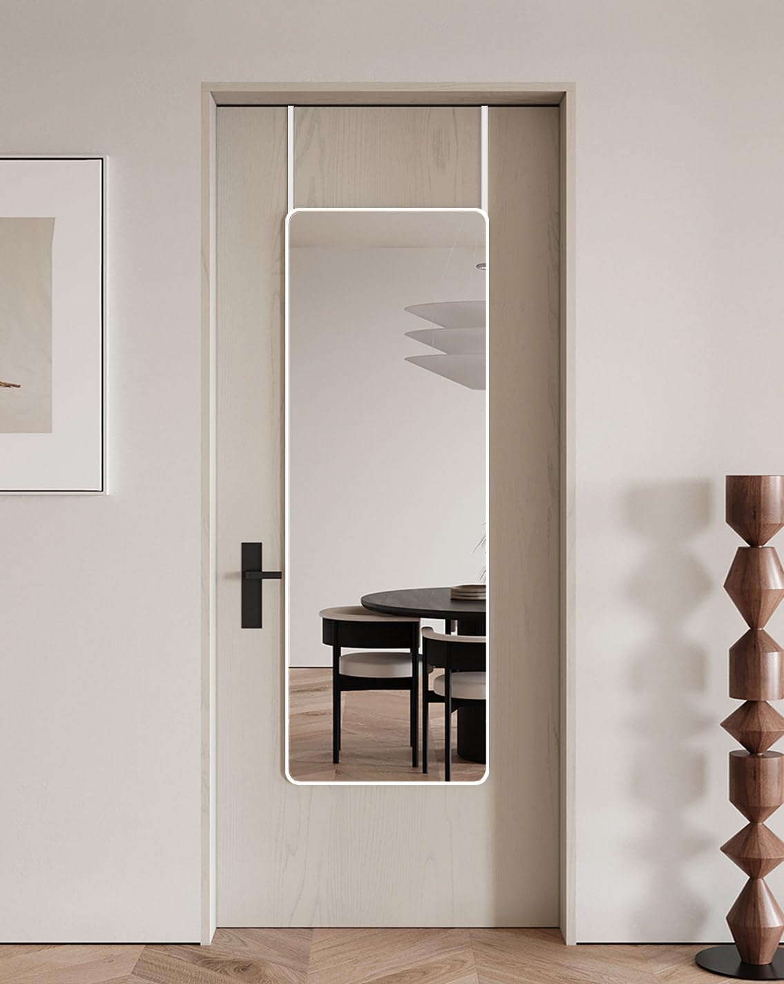 14"x48" Rounded Full Length Door Mirror Aluminum Frame Closet Mirror Full Length Hanging Mirror for Living Room Bedroom,White