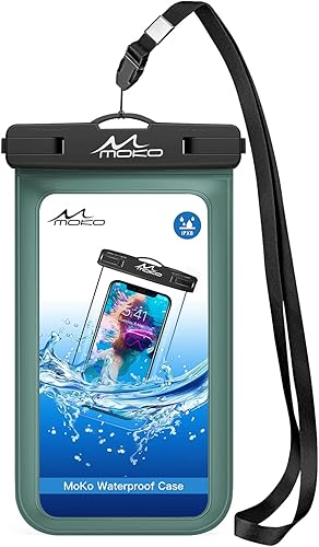 MoKo Funda impermeable para teléfono celular, bolsa seca con cordón compatible con iPhone 16 15 14 13 12 11 Pro Max X/Xr/Xs Max/SE 3, Samsung