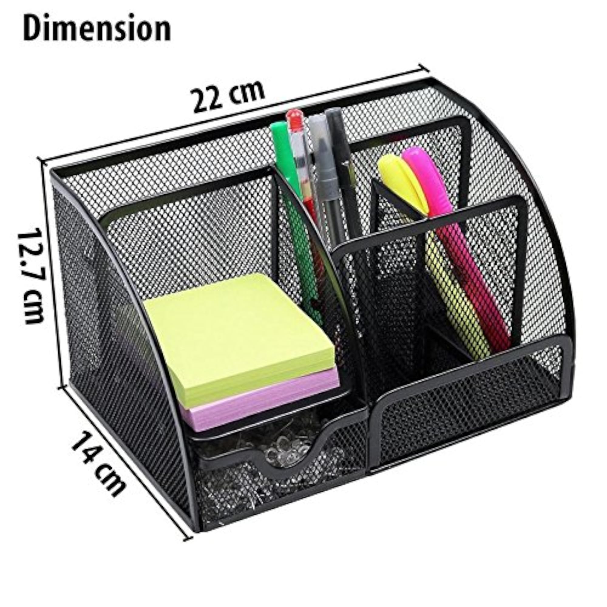 Metal Mesh Desk Organizer Pen Stand with 6 Compartments