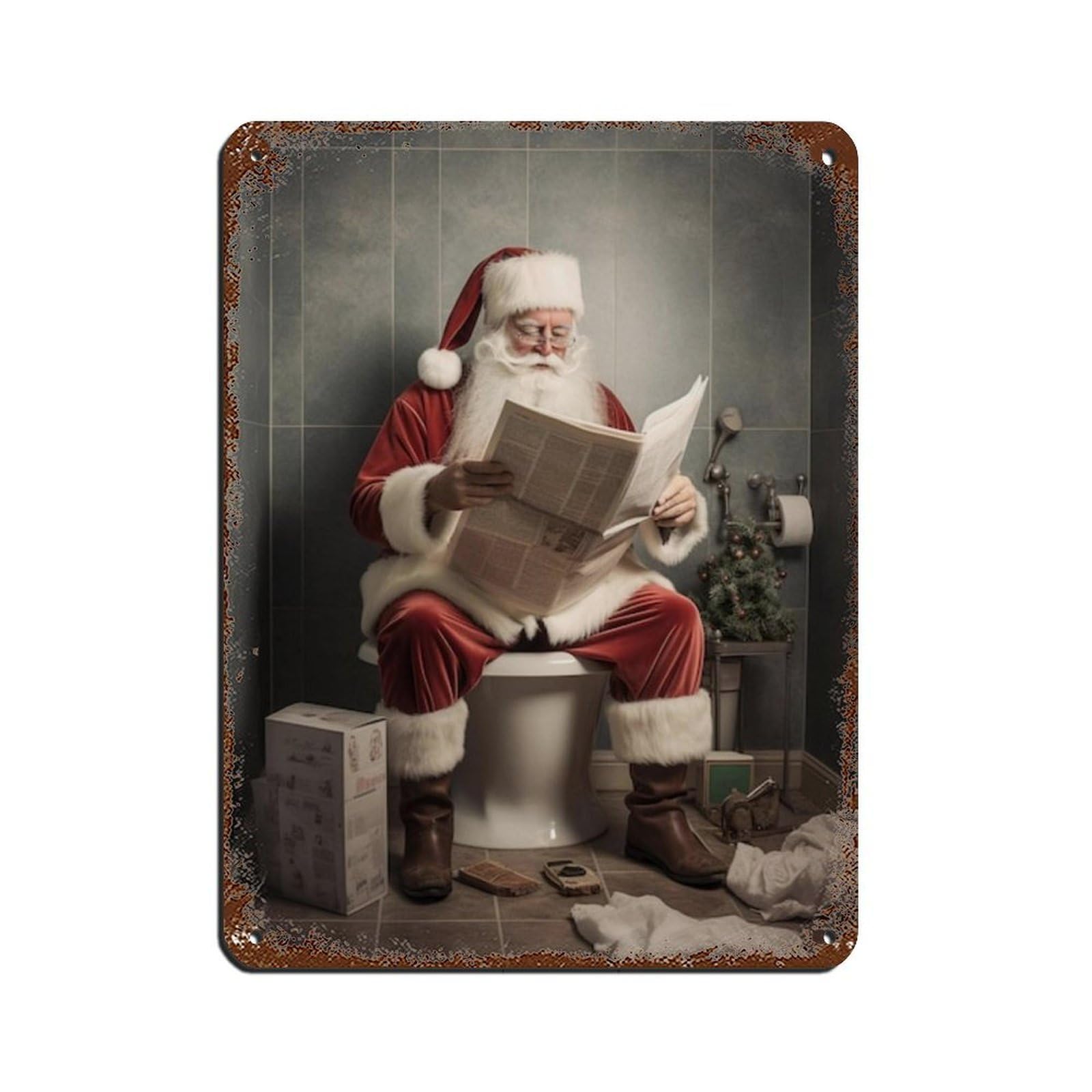 Santa, Funny Bathroom Decor Tin Sign Vintage Metal Pub Club Cafe Bar Home Wall Art Decoration Poster Retro 12x16inch(30x40cm)