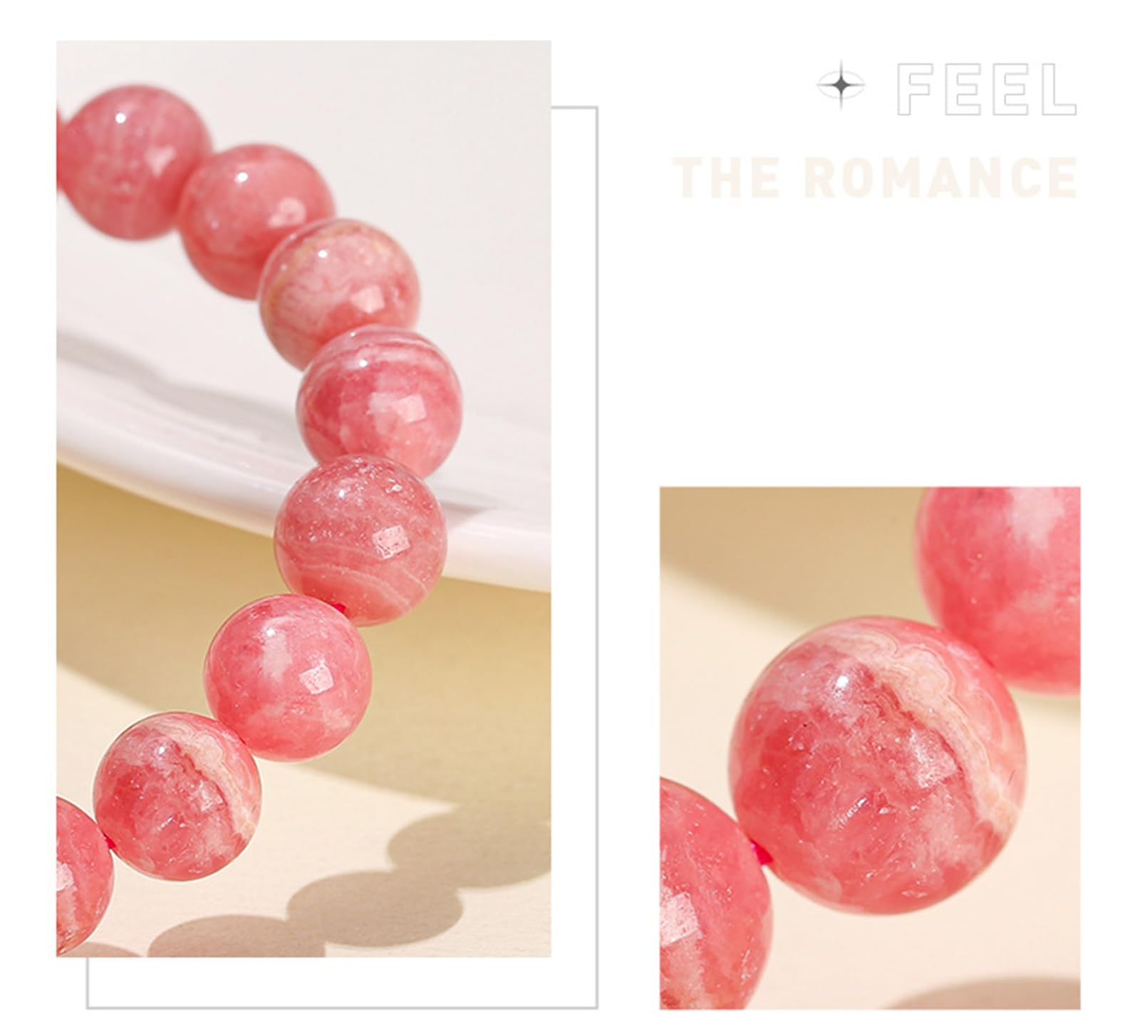 Bracciale con rodocrosite da Donna – Bracciale Elasticizzato con Perline a Fila Singola in Pietra di rodocrosite Rosa Naturale, Regalo Semplice ed Elegante,9~10mm