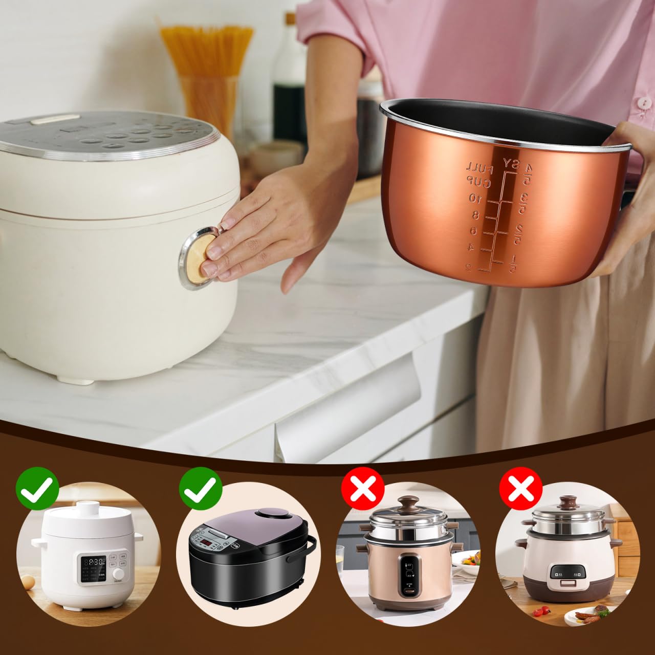 Sewroro Autocuiseur électrique de 5 L - Pot intérieur anti-adhésif en alliage d'aluminium - Bol de cuisson de rechange pour cuiseur à riz et préparation de repas polyvalente