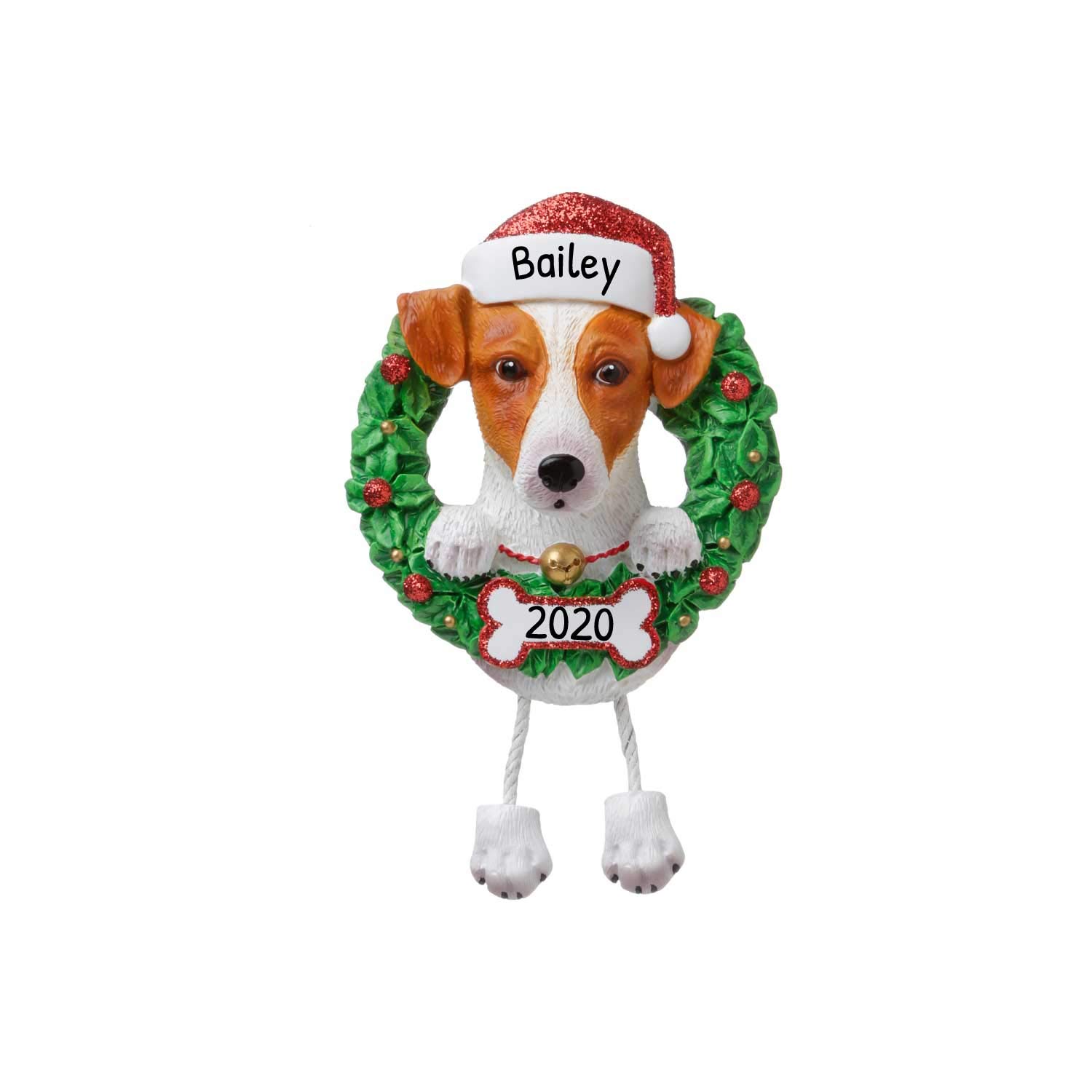 Personalized Dog Christmas Ornaments 2024 - Dog Wreath Jack Russell Ornament for Dog Lovers Dogs First Christmas Ornament 2024 Customized Dog Gifts Custom Dog Ornaments by Elves