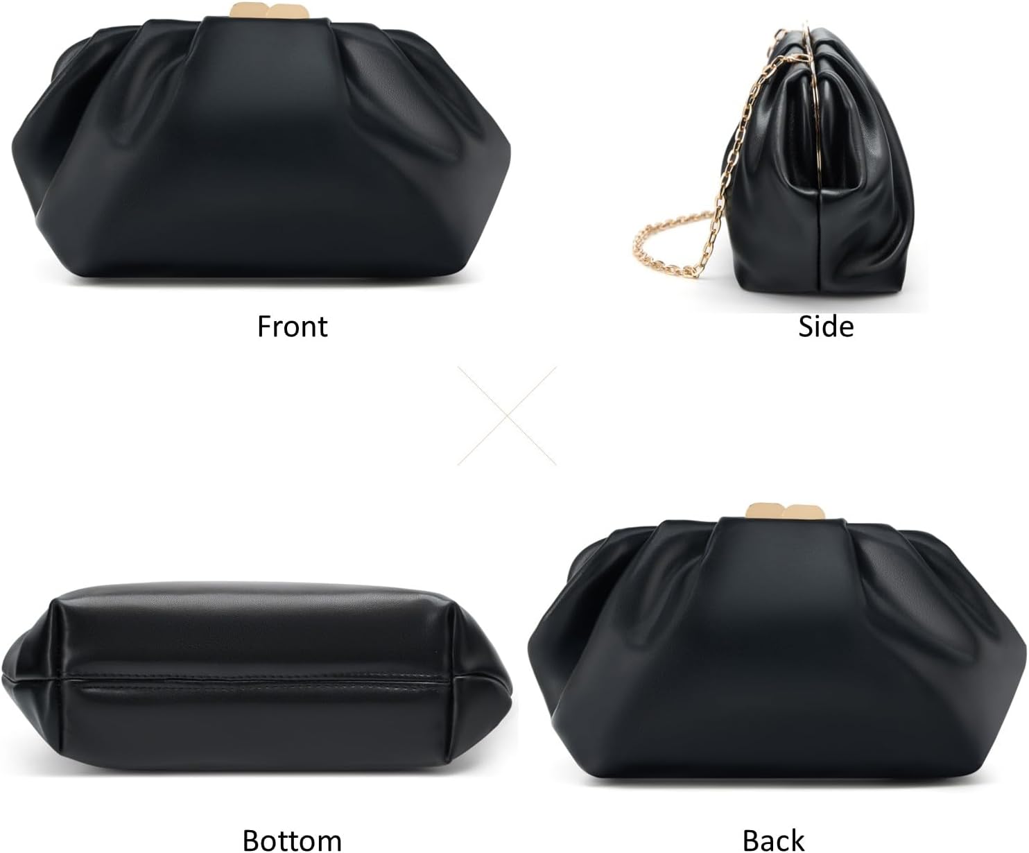 Elegant Pleated Vegan Leather Clutch Purse for Women Soft PU Wedding Evening Bag with Detachable Chain for Prom Party - Image 3