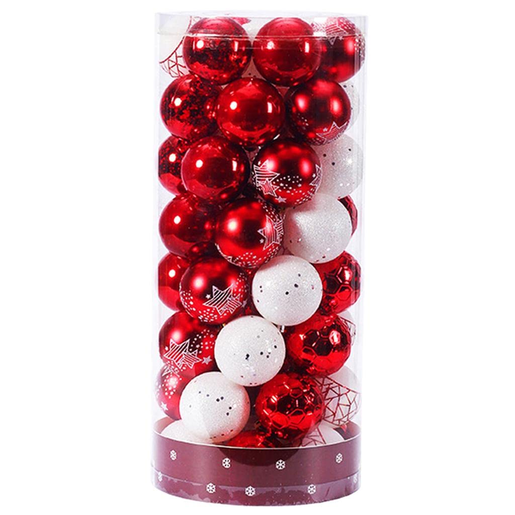 50 bolas de Navidad colgantes pintados bolas árbol de Navidad adornos DIY artesanía (rojo y blanco)