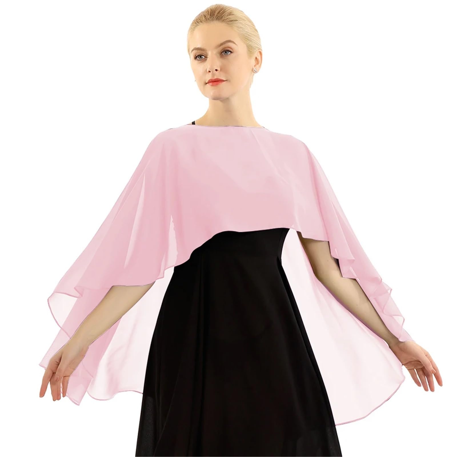 HEUchuan Wedding Dress Shawl Women Wedding Bridal Cape Soft Lightweight Chiffon Shawl(Pink)
