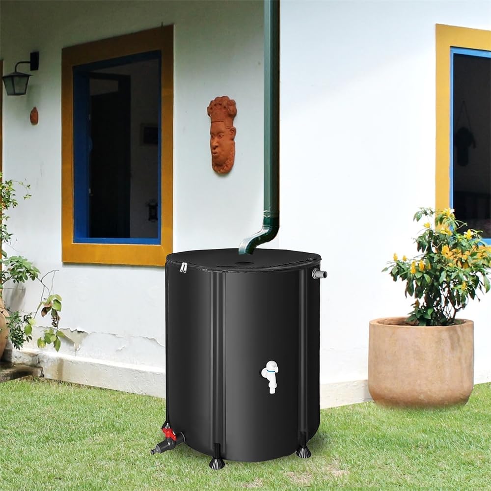 Melko Depósito de agua plegable de 1000 L con grifo y protección contra desbordamiento | Incluye manguera de 2 m con conexiones, 2 grifos para regadera y cubo, PVC resistente a los rayos UV, tapa con cremallera