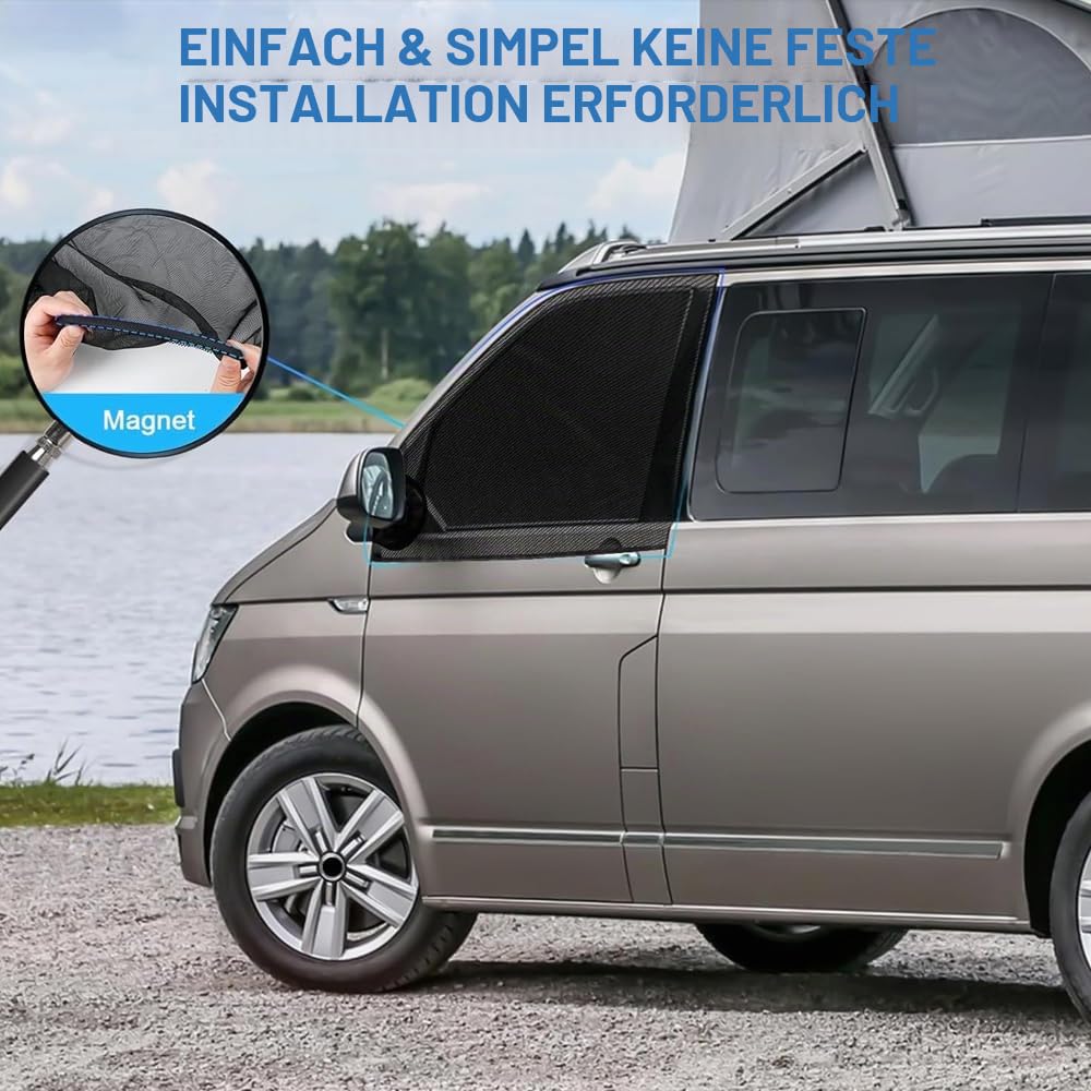 2 Stück Magnetische Seitenfenster Insektenschutzgitter für VW T4 T5 T6 T6.1 T7 California 1990-2025, Schutz vor Moskito Atmungsaktiv für Outdoor Camping Reise