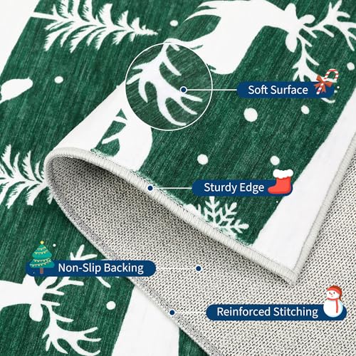 IDEALHOUSE Green 6x9 Area Rugs for Living Room, Washable Rug for Home Decor, Soft Low Pile Christmas Rugs with Xmas Tree Reindeer Snowflake, Indoor Non Slip Carpet for Bedroom, Dining Room by IDEALHOUSE - Image 4