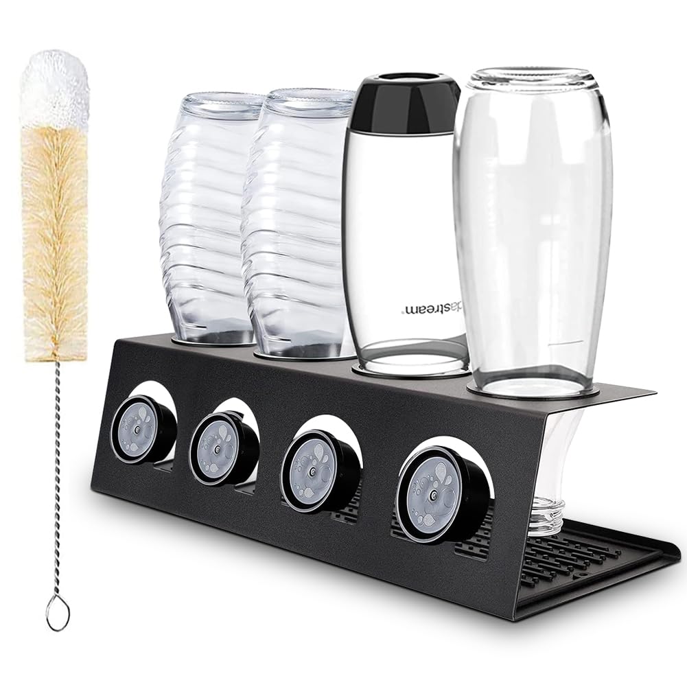 Flaschenhalter für Soda Stream 4er Flaschen Edelstahl Abtropfhalter Abtropfständer mit Deckelhalter für SodaStream Crystal & Emil Flaschen