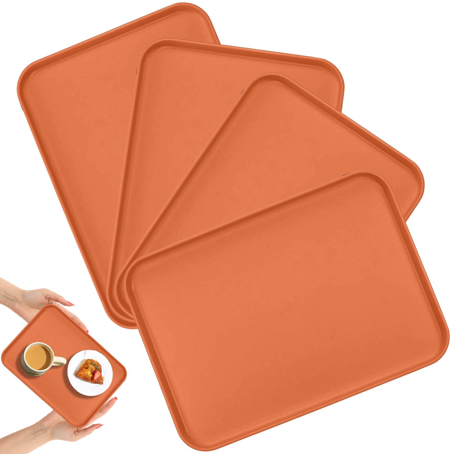 Wheat Straw Serving Platters for Party – 31CM Reusable Food Trays, BPA-Free Snack, Cookie & Appetizer Serving Dishes, Rectangular Stackable Tray for Kitchen, Picnic, Camping (4, Orange)-image-14