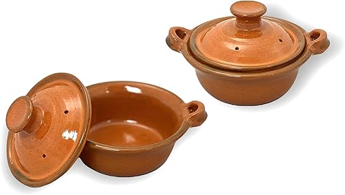 Miniatura 4 de Ancient Cookware, Olla de Cazuela con tapa de arcilla mexicana, pequeña, terracota, 4 onzas