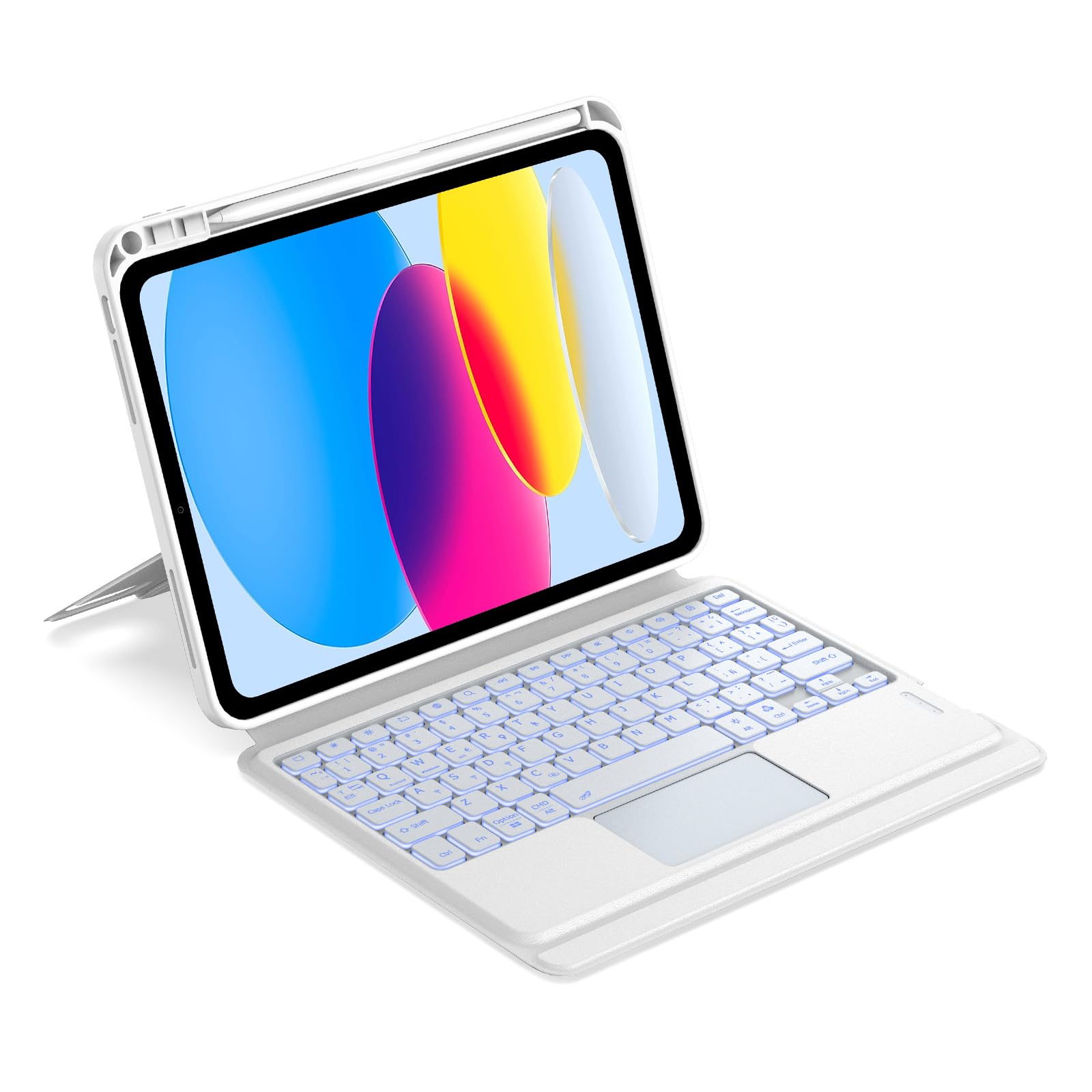 Keyboard Case for iPad A16 11th Gen 2025/10th Gen 2022, Detachable Bluetooth Backlit Keyboard with Trackpad & Multi-Angle Adjustable Stand for iPad 10th/11th Generation 10.9/11 Inch-White