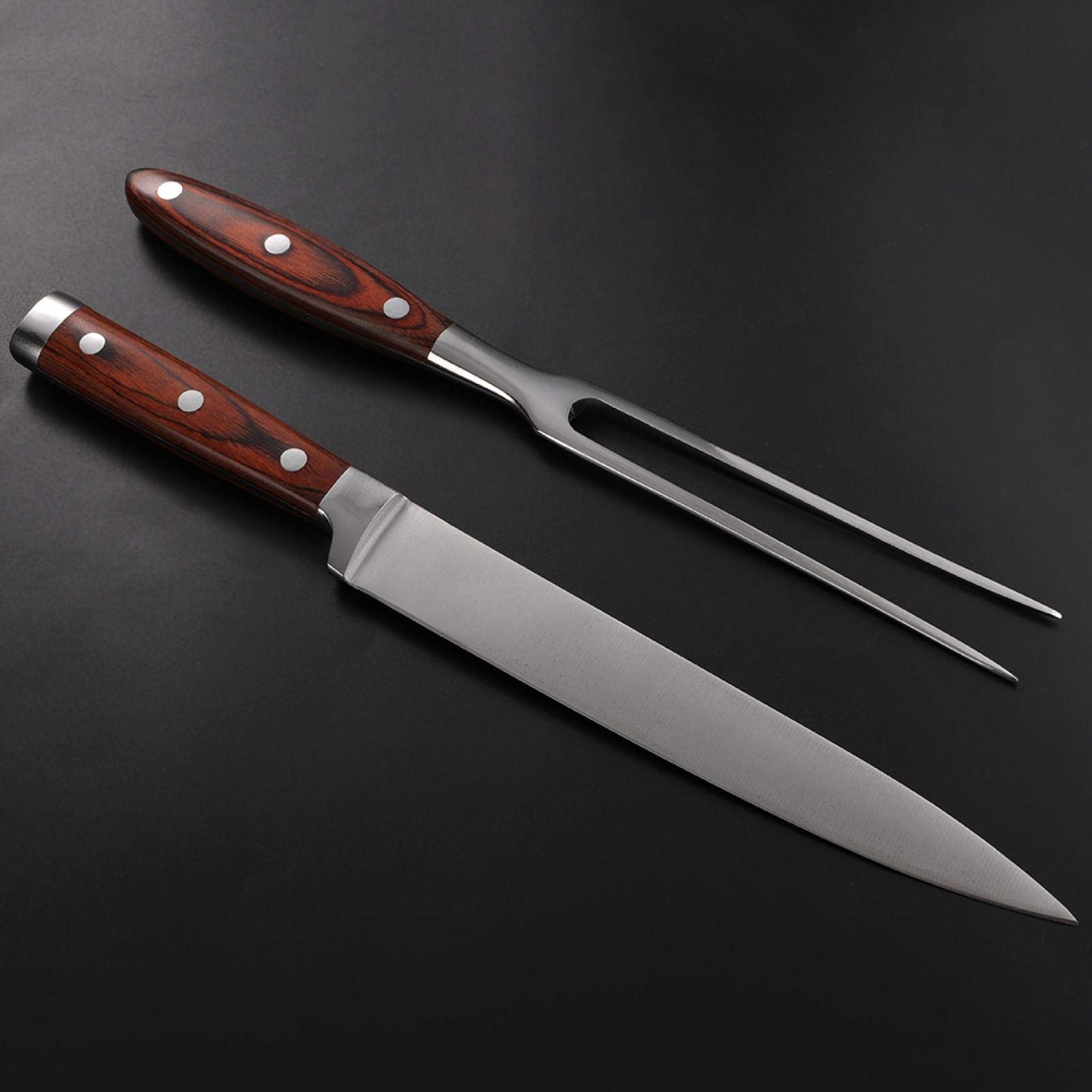 Juego de cuchillo y tenedor para trinchar, cena de cocina asada de pavo y carne de barbacoa de acero inoxidable de primera calidad