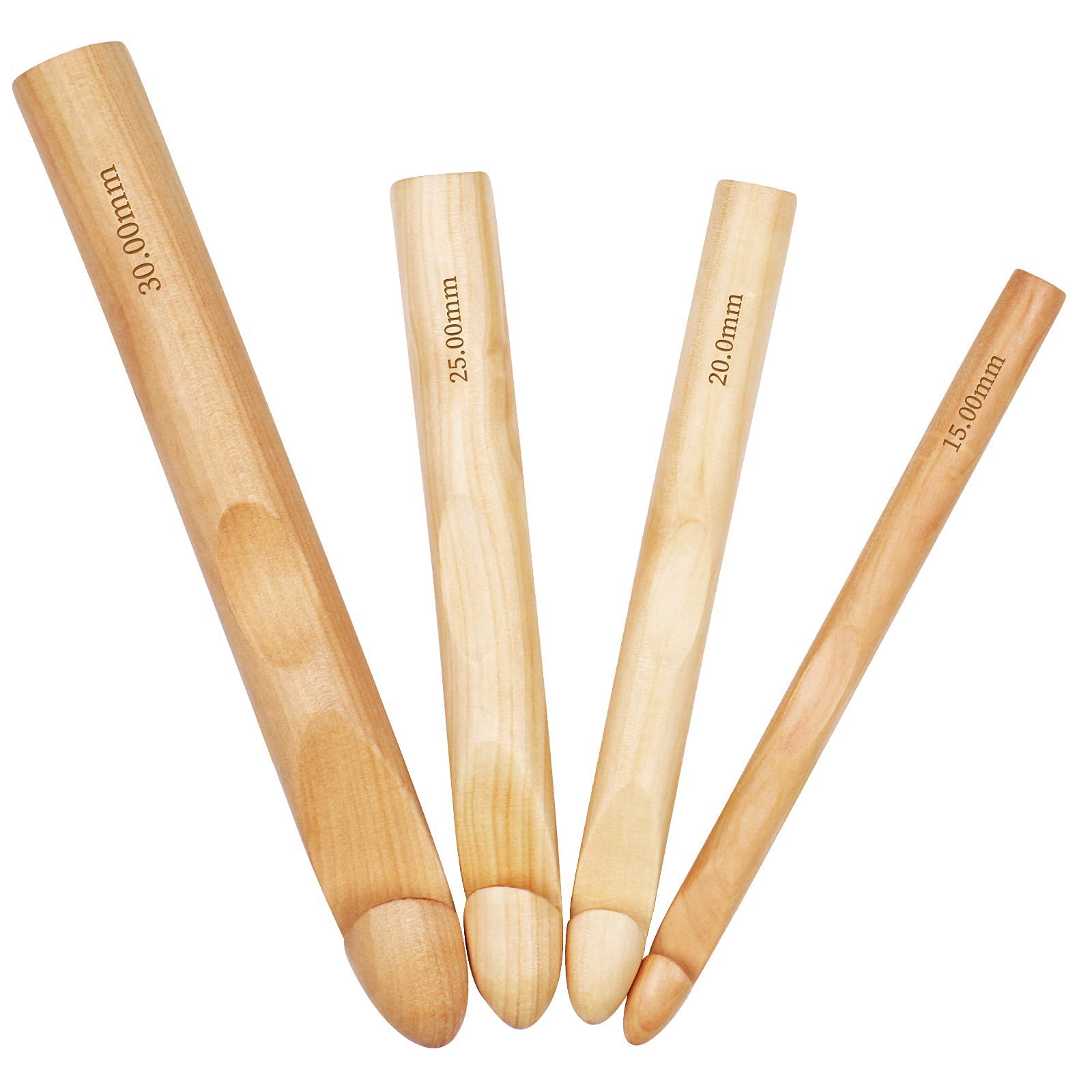 CTRLZS Large Crochet Hooks 15mm 20mm 25mm 30mm Wooden Crochet Hook Set for Chunky Yarn, Crocheting Huge Crochet Hooks