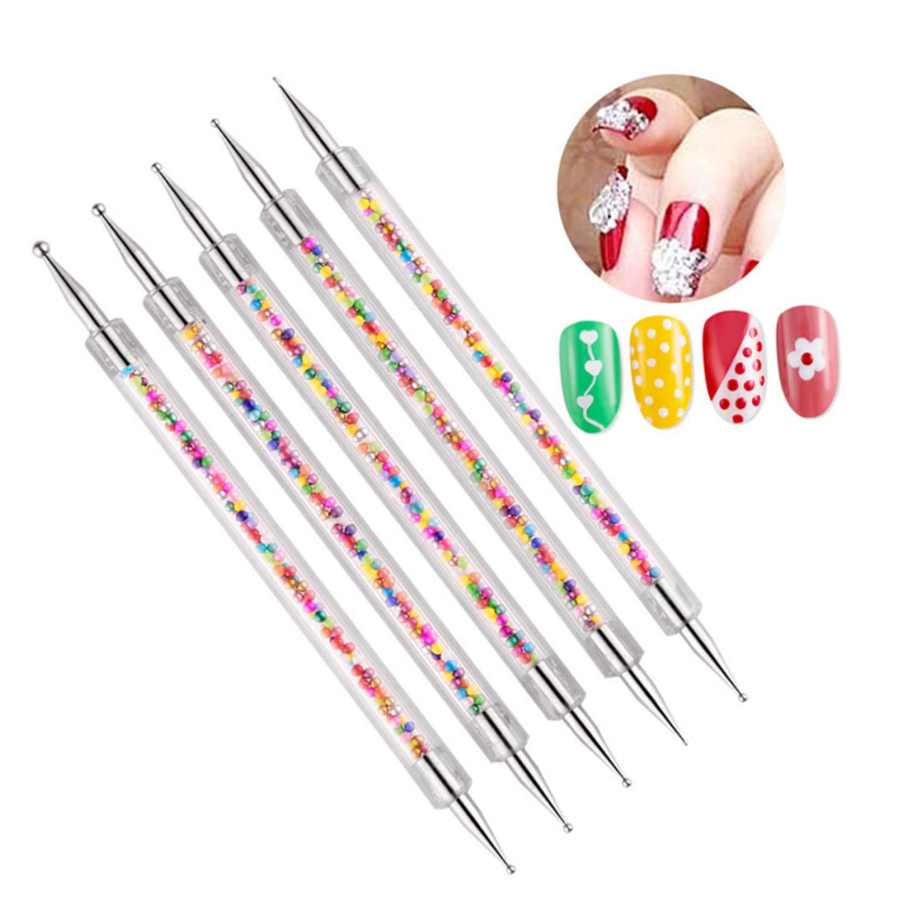 MERRYHAPY Rhinestones Picker Dotting Pens 5 Pcs Dual-Ended Manicure Nail Art Tool Set for Decoration for Nails Salon Diy Practice Body Art 5.23 Inch