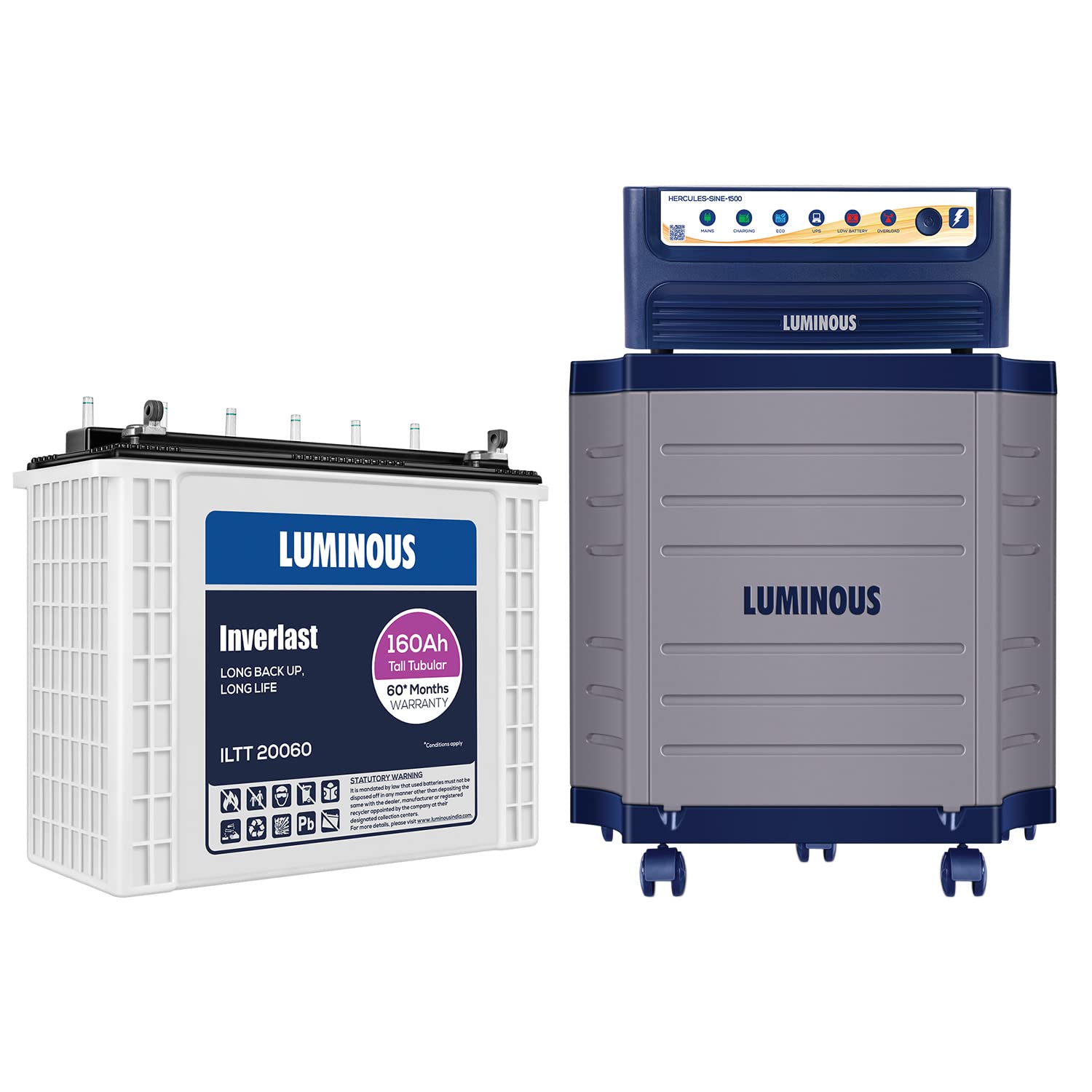 Luminous Inverter & Battery Combo (Hercules 1500 Pure Sine Wave 1400VA/12V Inverter with ILTT20060 Tall Tubular 160Ah Battery + Trolley) for Home, Office & Shops-image-22