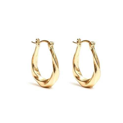 Gempires Twisted Hoop Earrings for Women, Dangling Gold Filled Hoop Earrings, Chunky, Dainty Earring, 14k Gold Plated, Gift for Her