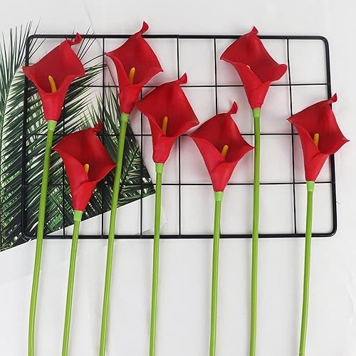 Miniatura 4 de Houda Ramo de flores artificiales de imitación para decoración de fiesta, ramo de flores de poliuretano de tacto real (rojo, 10 unidades)