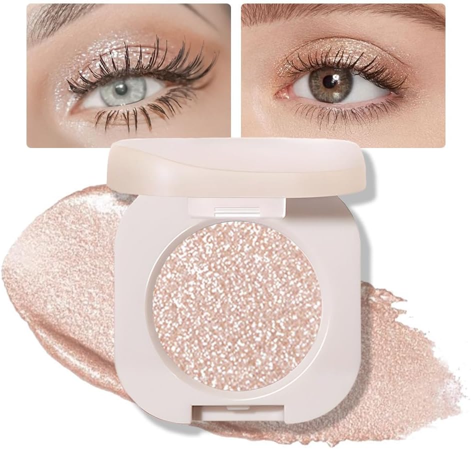 Glitter Shimmer Sparkle Eye Shadow Palette Makeup for Older Women, Pearl White Silver Glitter Shimmer Metallic Holographic Iridescent Cream Iridescent Single Monochrome Eyeshadow Makeup, 11