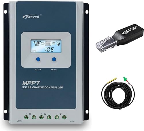 Miniatura 6 de EPEVER Controlador de carga solar MPPT de identificación automática de 40A 1224 con control remoto (MT50) de pantalla LCD, parámetros ajustables y