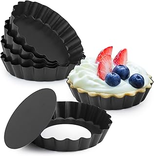 Laxinis World 5 Inch Quiche Pans with Removable Bottom, Non-stick, Fluted Sides, Mini Tart Pans, Round Shape, Set of 6