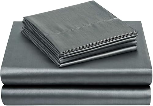 Miniatura 7 de TREELY Juego de sábanas de satén de 6 piezas tamaño matrimonial con bolsillo profundo, sábana bajera, sábana encimera, 4 fundas de almohada