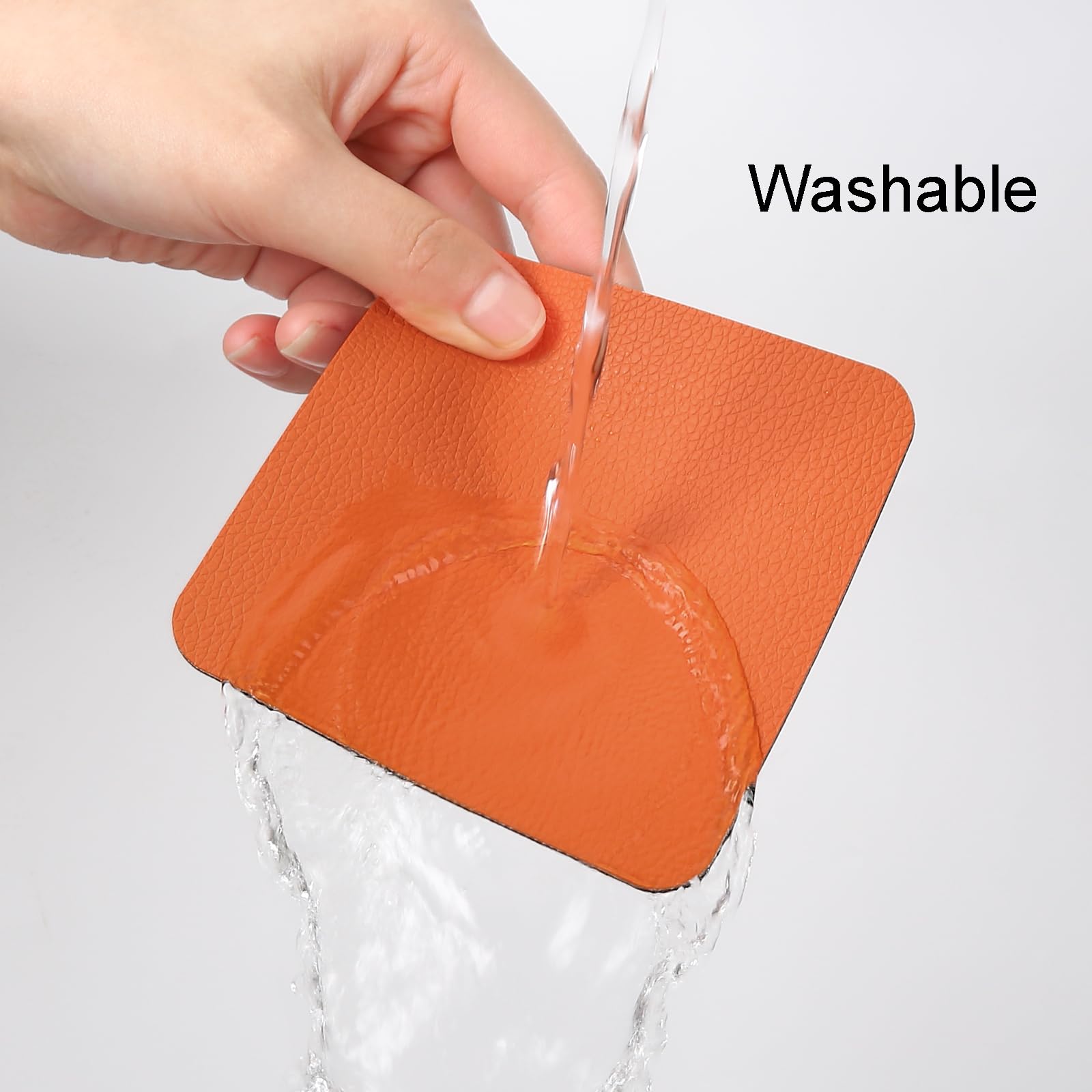 Myir JUN Coasters Set of 12 Glass Coasters 4 Inch Double Sided Leather Waterproof Non-Slip Easy to Clean with Holder (Black Orange) - Image 2