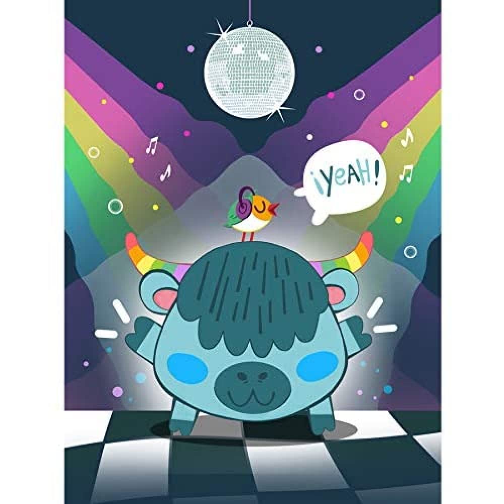Wee Blue Coo Kawaii Cow Disco Party Unframed Art Print Poster Wall Decor 12x16 inch