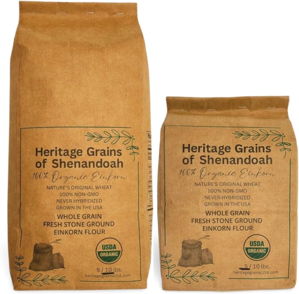 Organic Whole Grain Einkorn, Fresh Stone-Ground & USA Grown, Heritage Grains of Shenandoah- great for gluten issues (Fresh Ground Flour, 15 lb.)