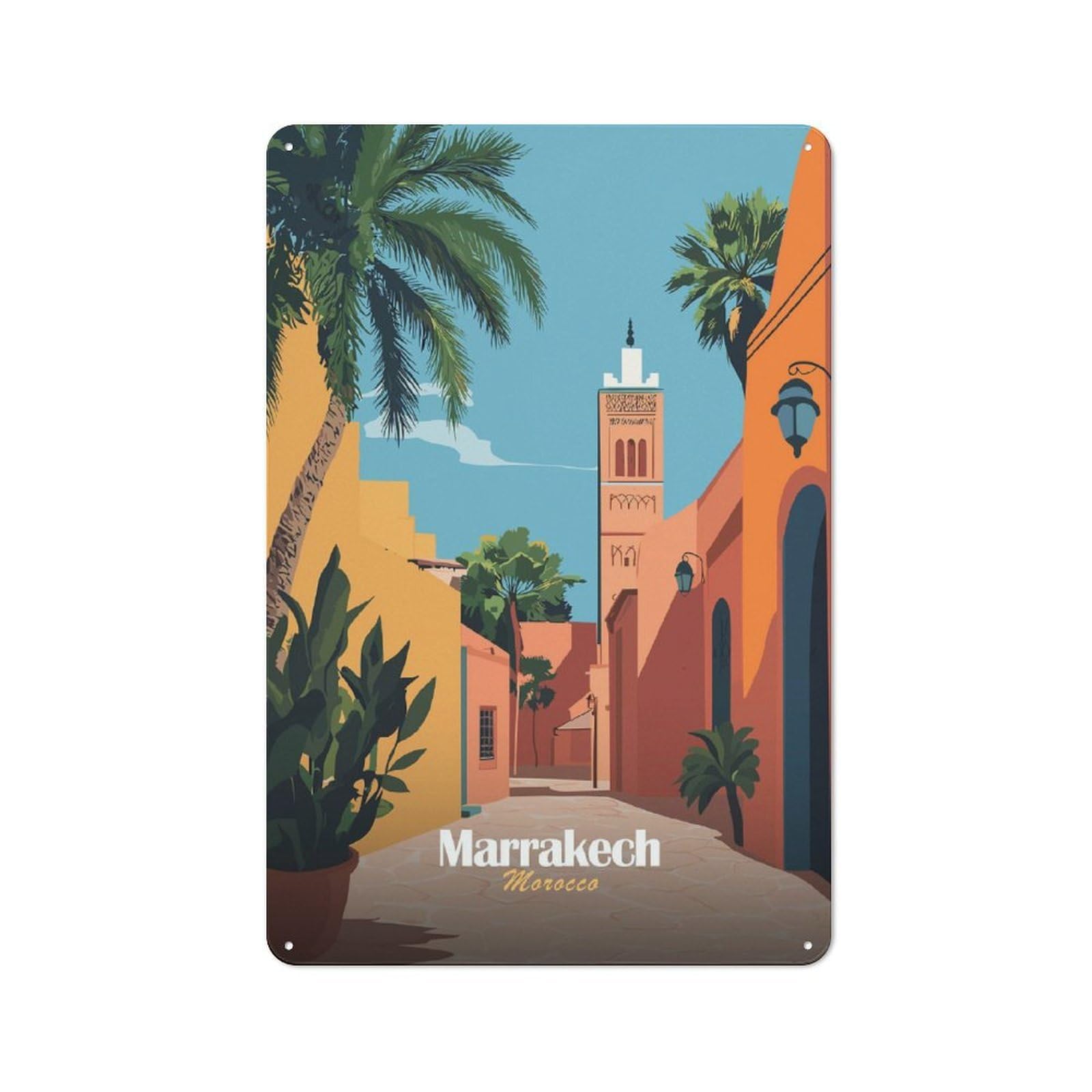 Junmoney Style-6 Marrakech Cityscape Barn Style Metal Wall Decor 30X20cm, Country Metal Sign For Kitchen, Cottage, Porch Or Garden Room