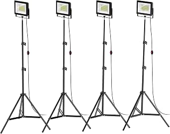 LIVOWALNY 11000 lm LED Work Lights with Stand Pack of 4, 110W Adjustable Tower Light with 13FT Cord, Waterproof Tripod Flood Light for Job Site, Workshop, Garage, Construction