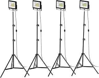 LIVOWALNY 11000 lm LED Work Lights with Stand Pack of 4, 110W Adjustable Head Tower Light with 13FT Cord, Portable IP65 Waterproof Tripod Flood Light for Job Site Workshop Garage Construction Lighting