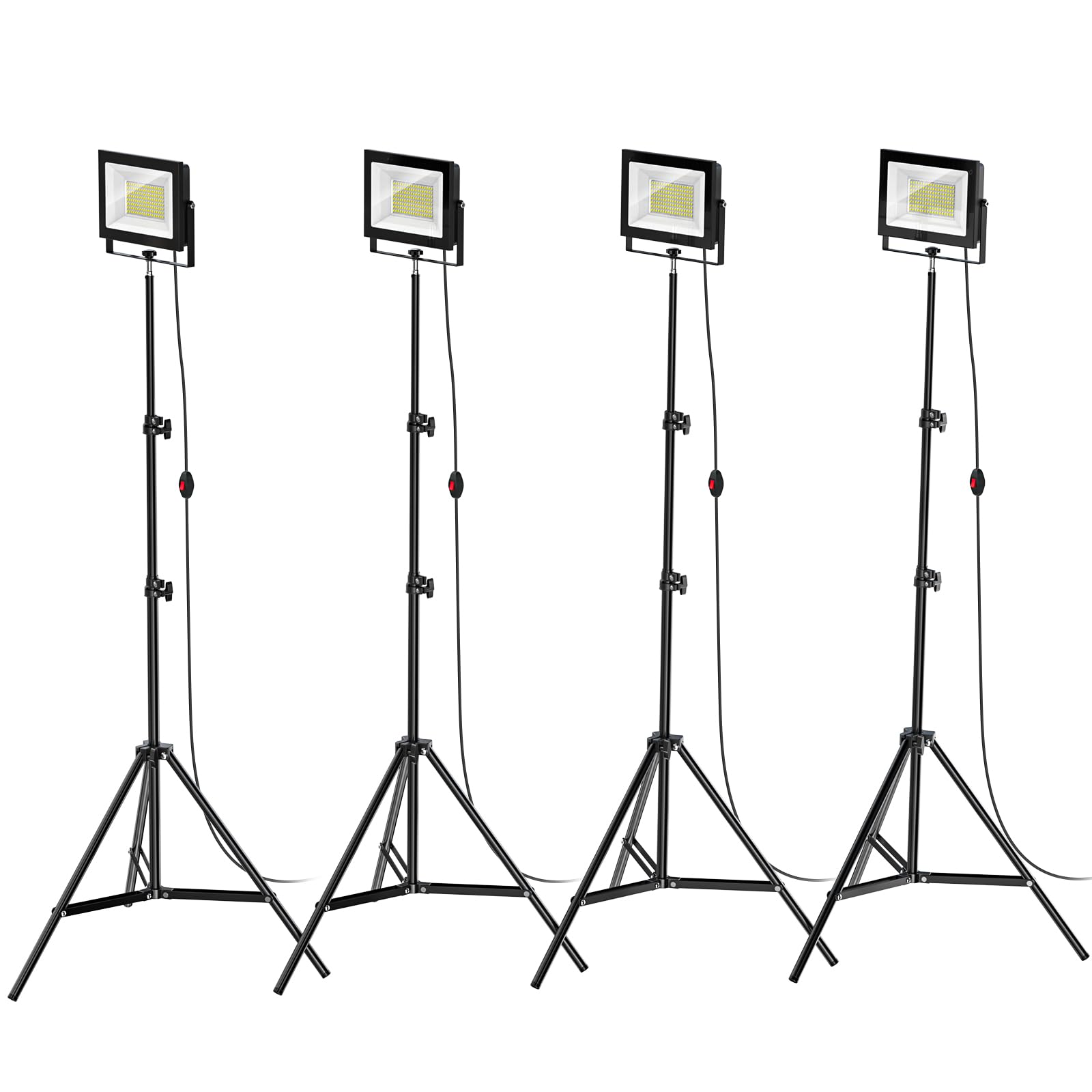 LIVOWALNY 11000 lm LED Work Lights with Stand Pack of 4, 110W Adjustable Head Tower Light with 13FT Cord, Portable IP65 Waterproof Tripod Flood Light