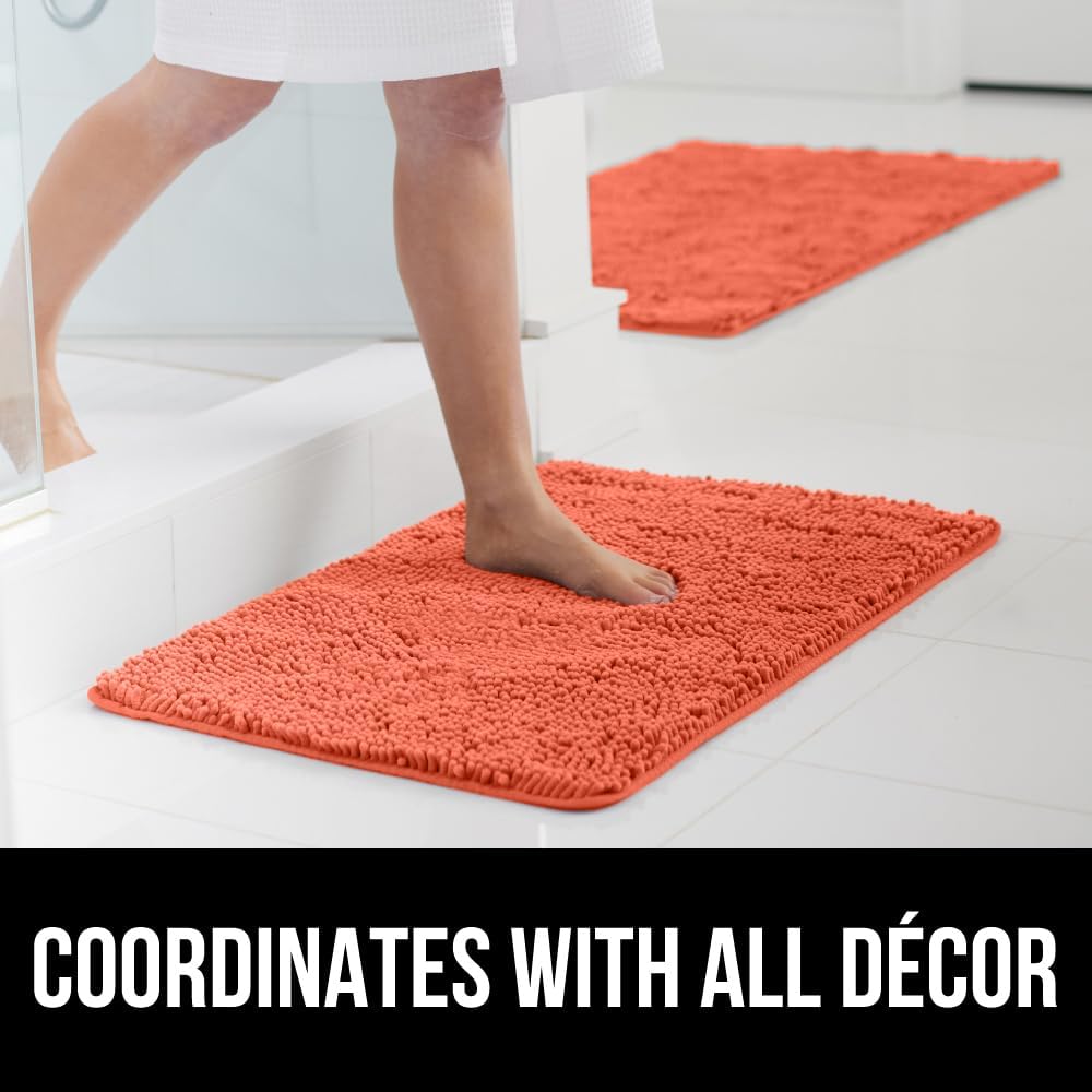 GORILLA GRIP Bath Rug Mat, Thick Soft Absorbent Chenille, Quick Dry Microfiber Mats, Rubber Backing Washable Shower Floor Rugs, US Designed Bathroom Bathmat Home Decor Accessories, 24x17, Coral - Image 9