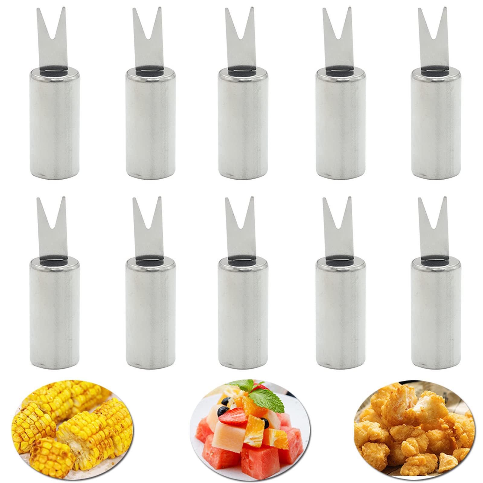 10 Fourchettes à Maïs En Inox - Pour épis De Maïs, Barbecue, Fruits - Réutilisables Et Faciles à Nettoyer