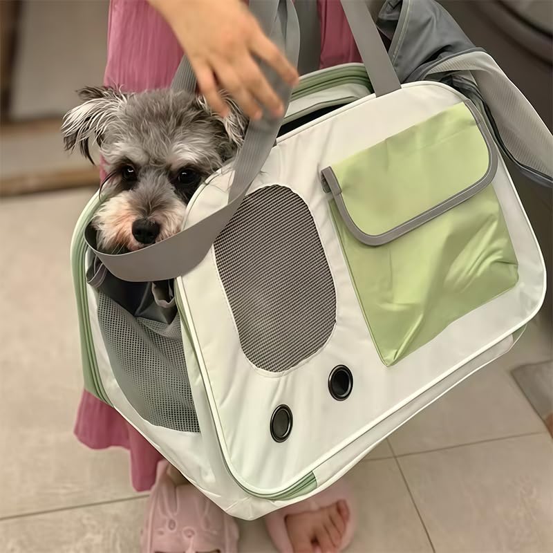 Transportín Perros Gatos para Subaru Impreza 2000-2026 Asiento Trasero Coche Bolsa de Transporte Plegable Bandolera Viaje Rejilla Transpirable,Beige/Green