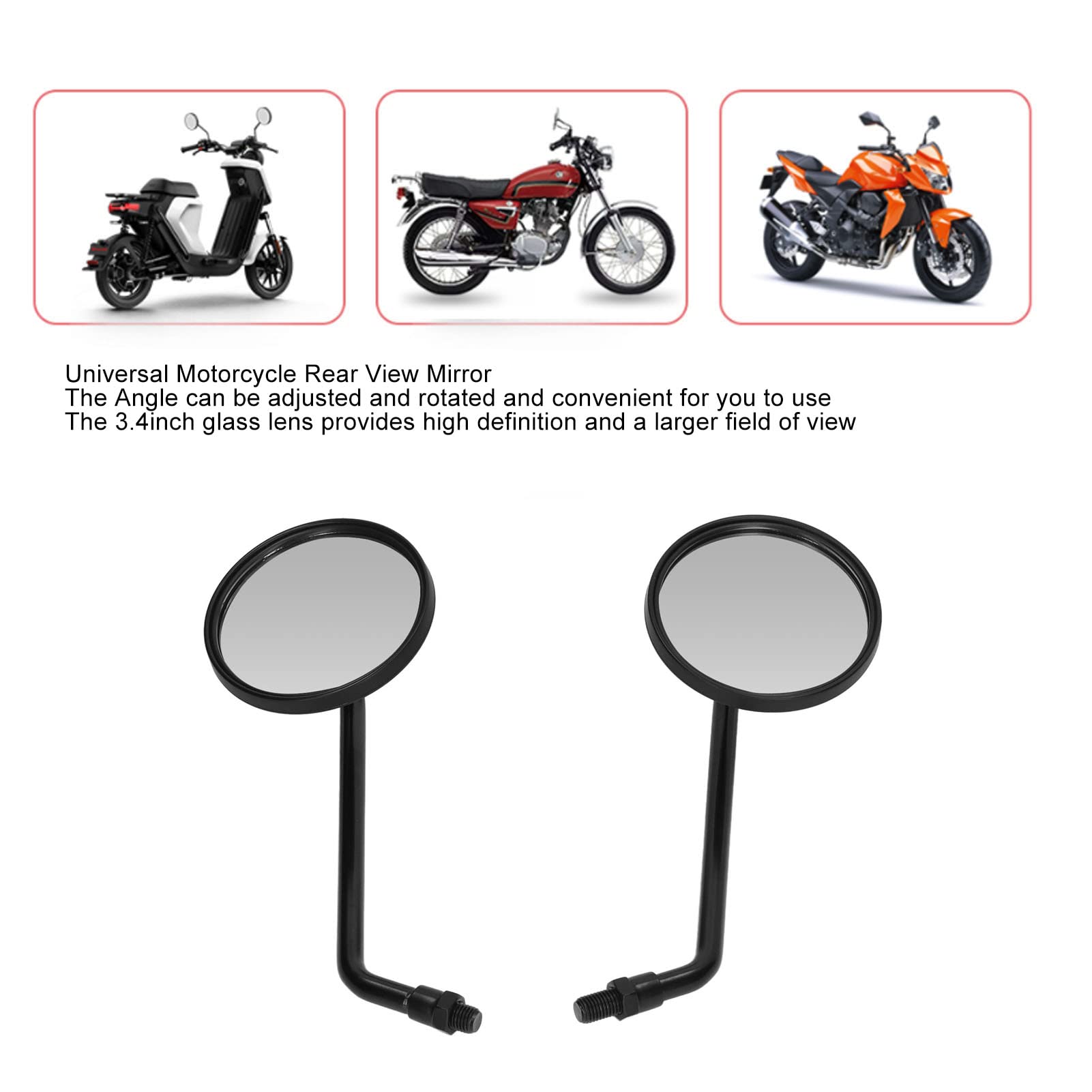 Espejo retrovisor universal para motocicleta, espejo retrovisor universal de 3,4 pulgadas M10, espejos laterales retrovisores para motocicleta